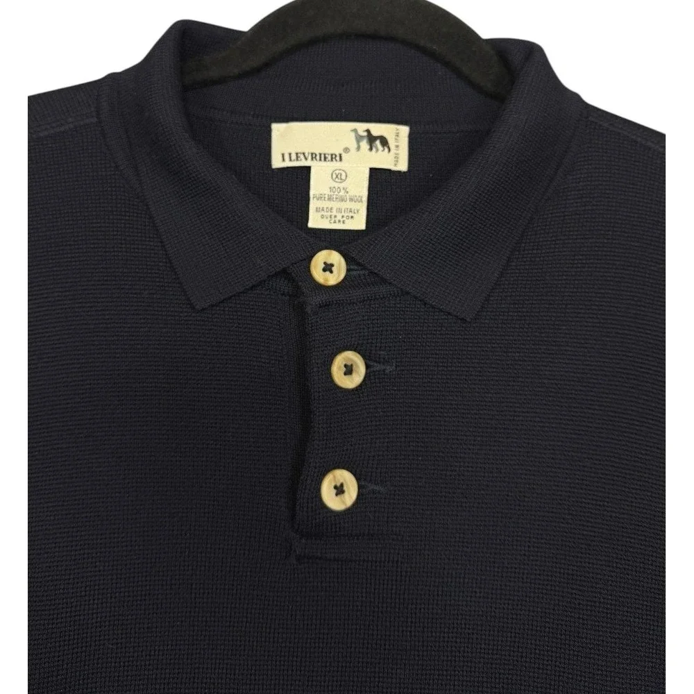 I Levrieri Polo Sweater Mens XL Navy Blue Merino Wool Long Sleeve Made in Italy